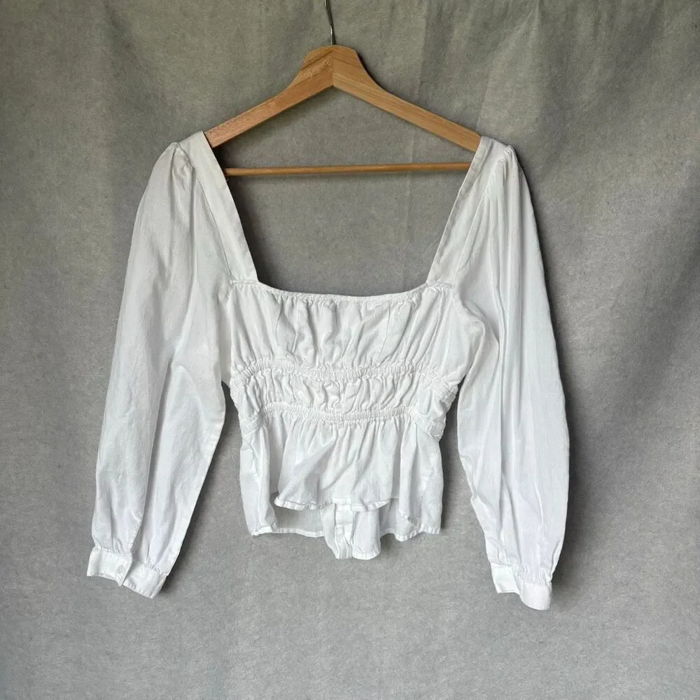 J.Crew Cinched-Waist Top Lightweight 100% Cotton Regency Cottagecore Puff Sleeve